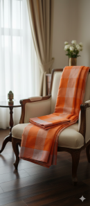 Checked Cotton Orange Saree