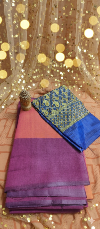 Tissue saree with contrast blouse